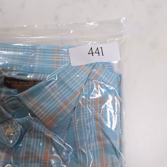 Peter Millar Summer Comfort Mens Large Blue Orange Plaid Performance Shirt MCC - Picture 10 of 10